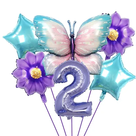 Ballon Numéro Fleur Papillon Film Aluminium Décoration Fête Anniversaire Étoile Ballon Aluminium pour Fête Enfants