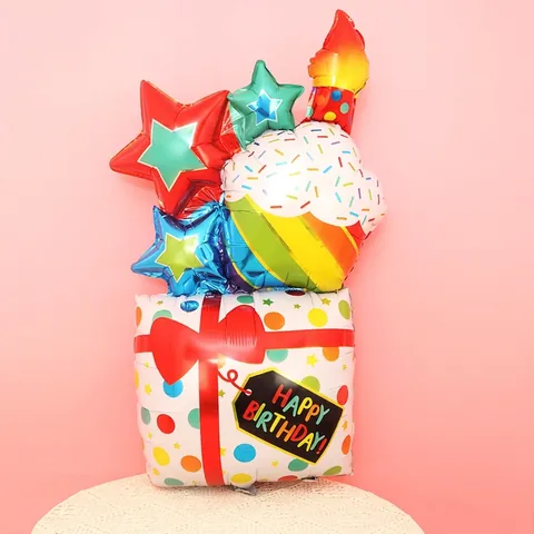 Grande Palloncino in Foglio di Alluminio a Forma di Torta a Candela e Scatola Regalo Decorazione per Festa di Compleanno