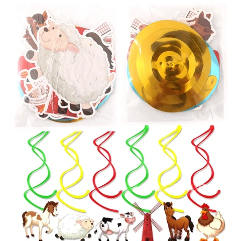 Set Decorazioni per Feste a Tema Animali della Fattoria Cartone Animato Compleanno Mucca Palloncini Piatti Carta