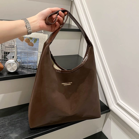 Bolso Tote de Mujer de Gran Capacidad de Cuero PU Vintage Hobo Bolso de Hombro Costuras Suaves Bolsa de Axila Con Bolsillo