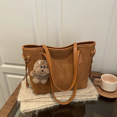 Bolso Tote de Gamuza de Gran Capacidad para Mujer Vintage Sofisticado Color Sólido Bolso de Hombro Moda Viaje Diario