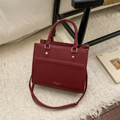 Dames Mode PU Leren Tote Bag Minimalistische Letterprint Crossbody Handtas Grote Capaciteit Forensen Schoudertas