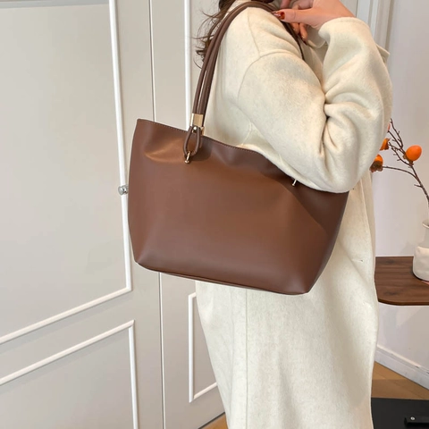 Women Minimalist Large Capacity PU Leather Tote Bag Fashion Solid Color Shoulder Bag For Commute Daily Street Trendy Handbag