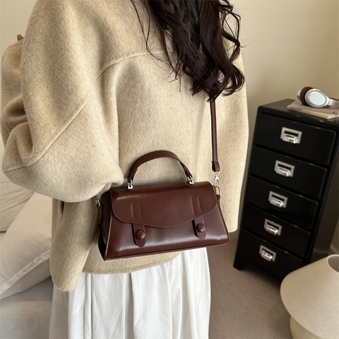 Bolso Pequeño Cuadrado de Cuero PU Retro para Mujer Bolso de Mano Vintage Bandolera Con Botones Decorativos para Uso Diario
