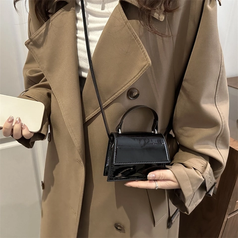 Bolso de Mano Vintage de Charol para Mujer 2025 Moda Bloque de Color Bolso Bandolera Bolso Cuadrado Pequeño Brillante