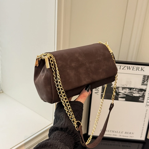 Borsa a Tracolla in Pelle PU Retrò da Donna Texture Scamosciata Opaca Catena Piccola Borsa a Cuscino Quadrata Cuciture Minimaliste