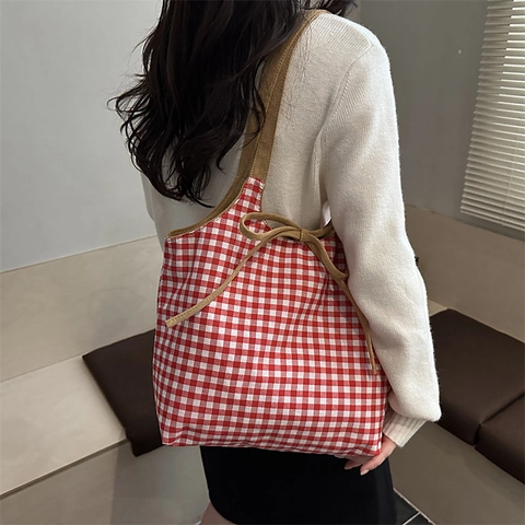 Bolso Tote de Gran Capacidad de Forro Polar Sherpa y Antelina Moda Femenina Estilo Coreano Bolso de Cubo con Lazo Color Sólido Bolso de Mano