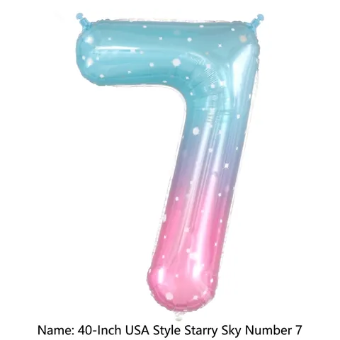 40 Inch Number Balloon Starry Sky Gradient Aluminum Foil Big Digital Balloon For Birthday Party Celebration Decoration Blue Pink