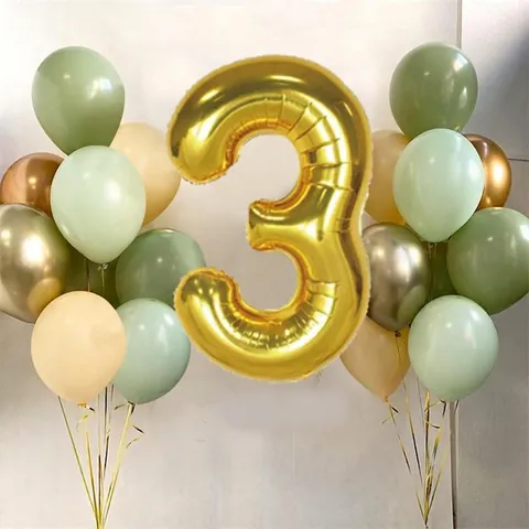 Avocadogrün Gold Nummer Ballon Set Aluminiumfolie Latex Ballons Für Geburtstag Jubiläum Dschungel Wald Party Dekor