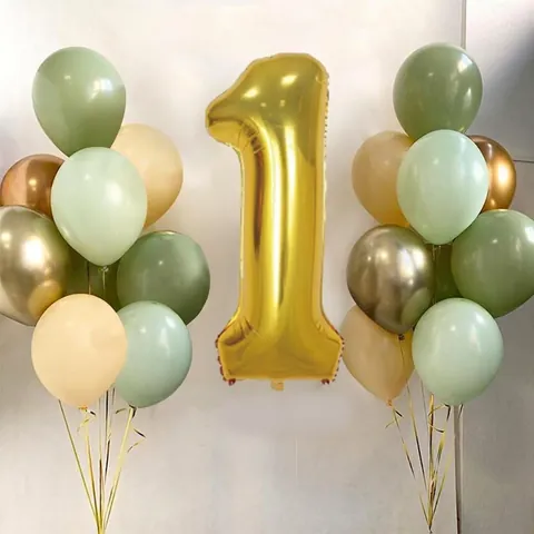 Avocadogrün Gold Nummer Ballon Set Aluminiumfolie Latex Ballons Für Geburtstag Jubiläum Dschungel Wald Party Dekor