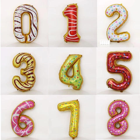 Palloncino a Numero Tema Ciambella Pellicola di Alluminio Motivo Dessert Sprinkles Decorazione Festa Compleanno Bambini