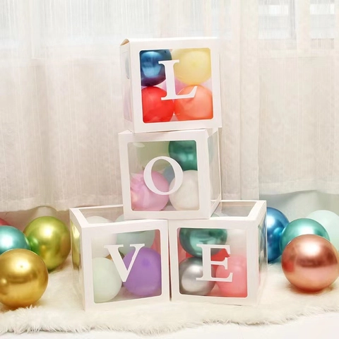 Transparent Party Decoration Balloon Box With Letter Print For Birthday Baby Shower Wedding Graduation Anniversary Celebrate Background Props