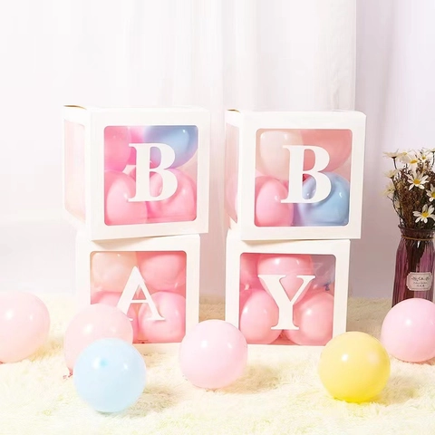Transparent Party Decoration Balloon Box With Letter Print For Birthday Baby Shower Wedding Graduation Anniversary Celebrate Background Props