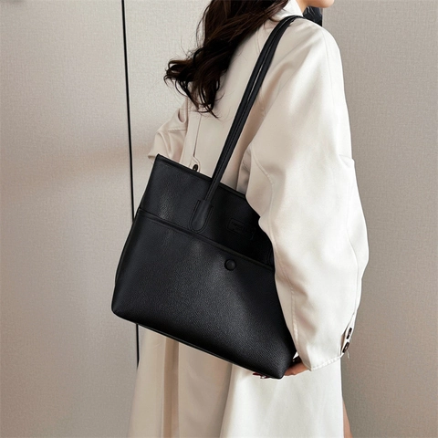 Sac Cabas Femme Grande Capacité Cuir PU Motif Litchi Sac à Main Épaule Sous les Aisselles pour Travail Quotidien Voyage