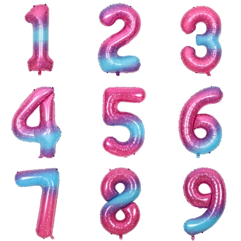 Large Rainbow Star Gradient Number Aluminum Foil Balloon Starry Sky Digital Mylar Balloon For Birthday Party Celebration Decoration
