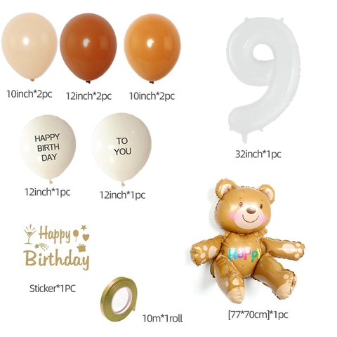 Teddy Bear Birthday Balloon Aluminum Foil Number Latex Balloons Earthy Tones Party Decoration Accessories For Children