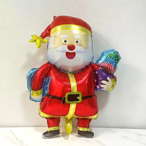 Grande Palloncino in Alluminio Babbo Natale Con Forma di Scatola Regalo per Decorazione Festa di Natale Capodanno Mylar