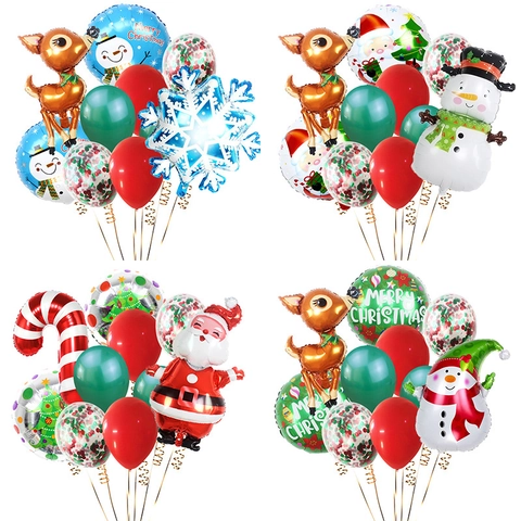 Christmas Balloon Decoration Set Santa Claus Snowman Reindeer Aluminum Foil Balloons Latex Sequin Balloons For New Year Party Festival Decor