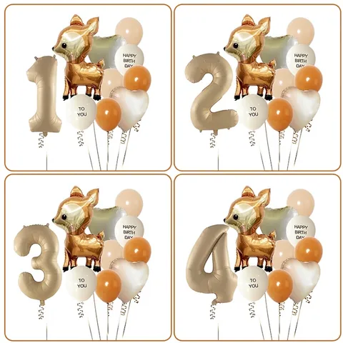 Jungle Deer Caramel Number Balloon Combo Kit For Kids Birthday Party Decoration Warm Forest Theme Animal Mylar Latex Balloons
