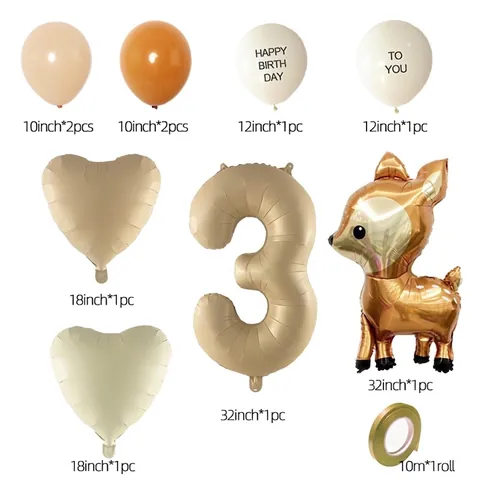Jungle Deer Caramel Number Balloon Combo Kit For Kids Birthday Party Decoration Warm Forest Theme Animal Mylar Latex Balloons