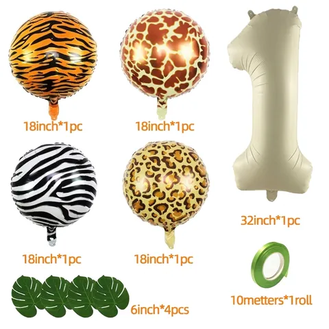 Jungle Safari Animal Print Balloon Decoration Cream Number Birthday Party Arrangement Aluminum Foil Material Festive Decor