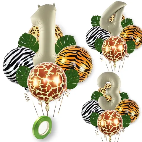 Jungle Safari Animal Print Balloon Decoration Cream Number Birthday Party Arrangement Aluminum Foil Material Festive Decor