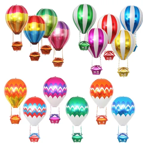 Ballon de Montgolfière 4D en Film d'Aluminium Motif à Rayures Ondulées Décor Gonflable pour Fête d'Anniversaire Enfants Centre Commercial