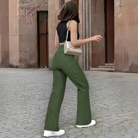 Damen High Waist Gerade Weite Jeans Einfarbig Baumwollmischung Denim Hose Casual Gewaschen Slim Fit Hose Für Frauen