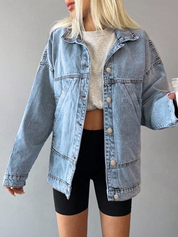 Women's Oversized Denim Jacket Vintage Washed Cotton Blend Button Down Jean Jacket Casual Loose Long Sleeve Outwear Top