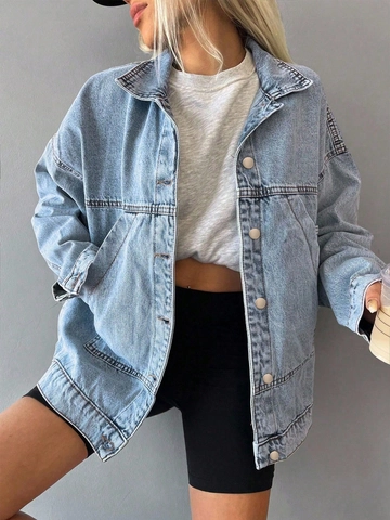 Women's Oversized Denim Jacket Vintage Washed Cotton Blend Button Down Jean Jacket Casual Loose Long Sleeve Outwear Top