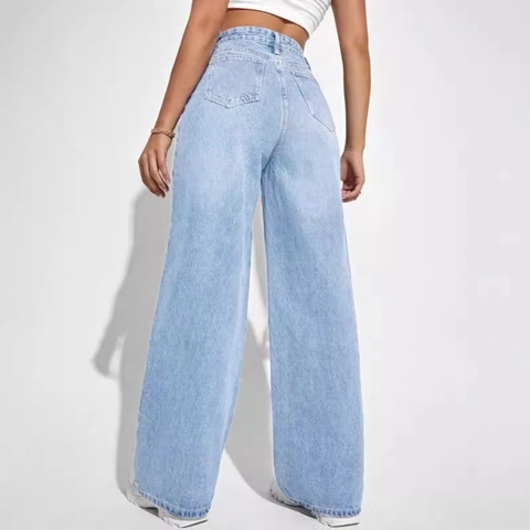 Dames Mode Denim Jeans Lage Taille Rechte Pijpen Wijde Pijpen Gewassen Casual Streetwear Katoenen Denim Broek