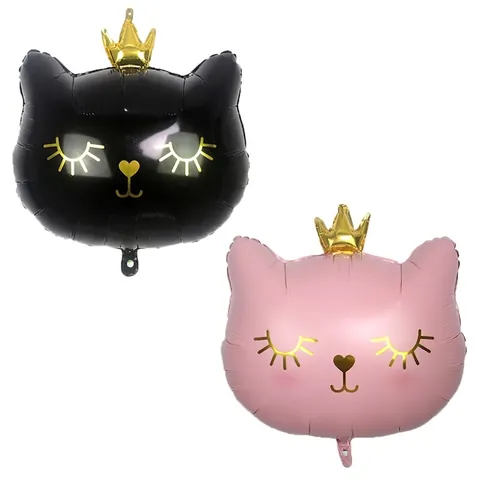 Cute Cartoon Crowned Cat Head Foil Balloon Metallic Mylar Balloon For Birthday Party Celebration Decoration For Kids