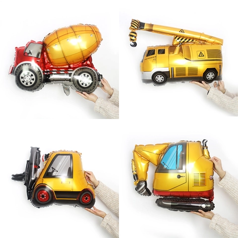 Veicolo da Cantiere Palloncini in Alluminio Escavatore Gru Carrello Elevatore Betoniera Forma Decorazione Festa Compleanno Bambini