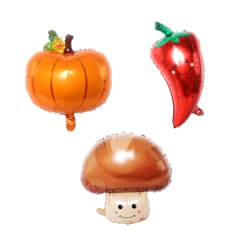 Mushroom Pumpkin Chili Shaped Aluminum Foil Balloons Cartoon Vegetable Smiling Face Metallic Balloon For Halloween Party Birthday Decor