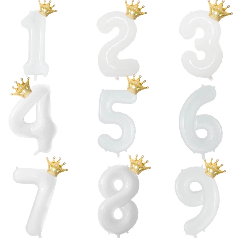 White Number Aluminum Film Foil Balloon With Gold Rose Gold Crown Daisy For Birthday Party Anniversary Celebration Decoration