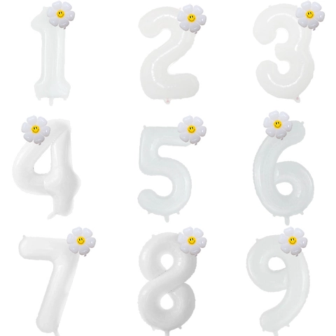 White Number Aluminum Film Foil Balloon With Gold Rose Gold Crown Daisy For Birthday Party Anniversary Celebration Decoration