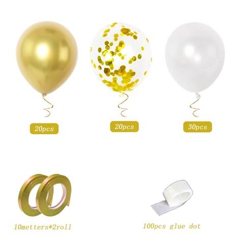 Metallic Gold White Balloon Arch Garland With Confetti Latex Balloons For Wedding Birthday Graduation Party Decoration