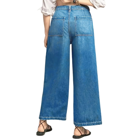 Women High Waist Wide Leg Denim Jeans Slimming Large Size Washed Distressed Long Pants With Large Pockets Loose Fit Jeans
