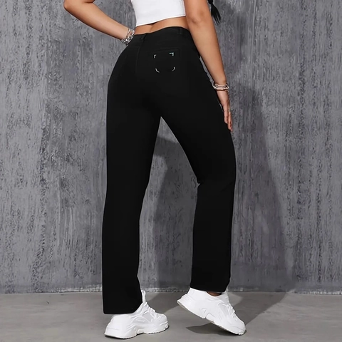 Jeans da Donna a Vita Alta a Gamba Dritta Ricamati Snellenti Pantaloni in Denim Nero Pantaloni Elasticizzati Lavati Casual
