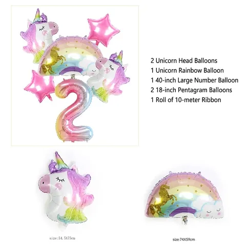 Einhorn Thema Regenbogen Wolke Nummer Ballon Set Farbverlauf Stern Folienballons Für Kinder Geburtstag Party Dekoration