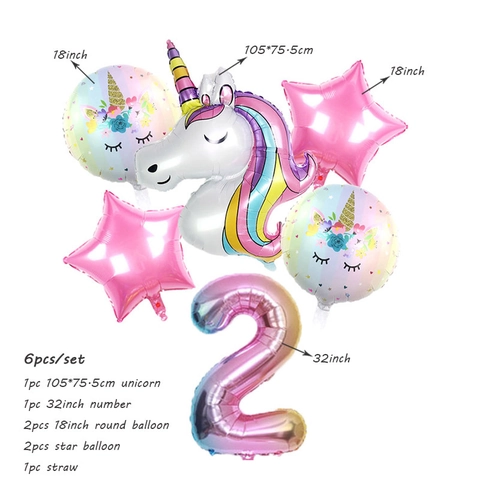 Unicorn Theme Rainbow Gradient Number Balloon Set Aluminum Foil Birthday Party Decoration Balloons For Kids Celebration