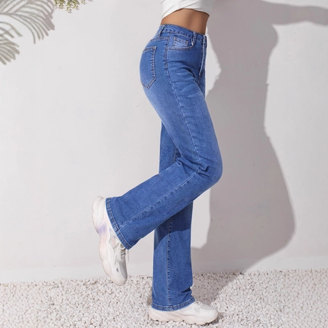 Damen High Waist Jeans Mit Geradem Bein Blau Dehnbar Schlankmachend Lässig Pendeln Vintage Gewaschene Baumwollmischung Hose