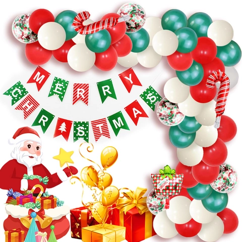 Kit Arco di Palloncini di Buon Natale Rosso Verde Bianco Lattice Alluminio Set Ghirlanda Con Banner Decorazioni Festa Casa