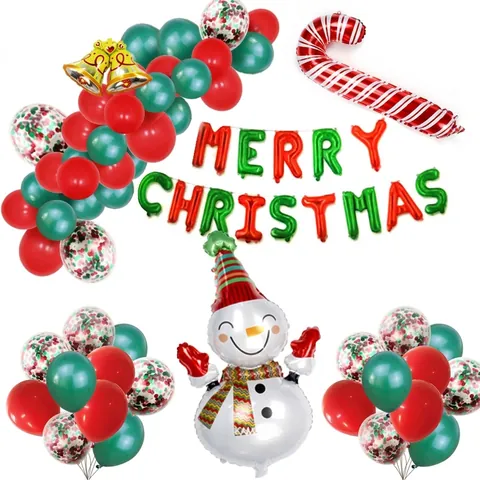Set di Palloncini di Natale Con Pupazzo di Neve Bastoncino di Zucchero Striscione Merry Christmas Palloncini in Lattice Decorazione