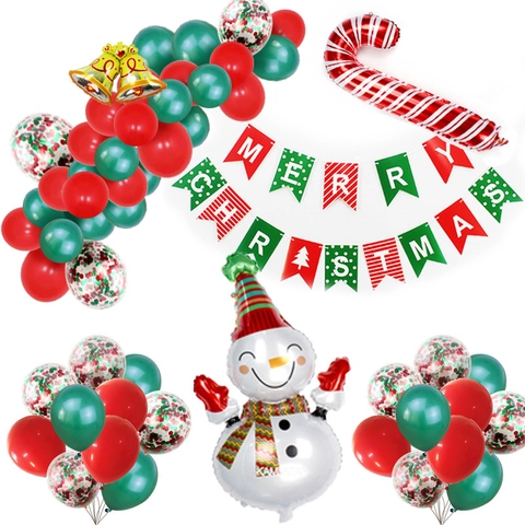 Set di Palloncini di Natale Con Pupazzo di Neve Bastoncino di Zucchero Striscione Merry Christmas Palloncini in Lattice Decorazione