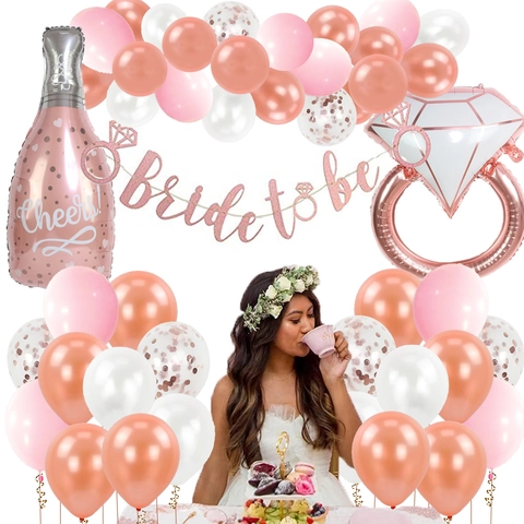 Roségoud Bride To Be Ballon Set Diamanten Ring Champagnefles Folieballonnen Voor Bruiloft Feest Decoraties