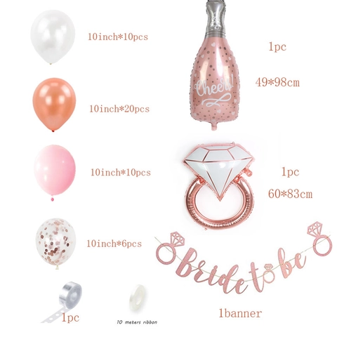 Roségoud Bride To Be Ballon Set Diamanten Ring Champagnefles Folieballonnen Voor Bruiloft Feest Decoraties