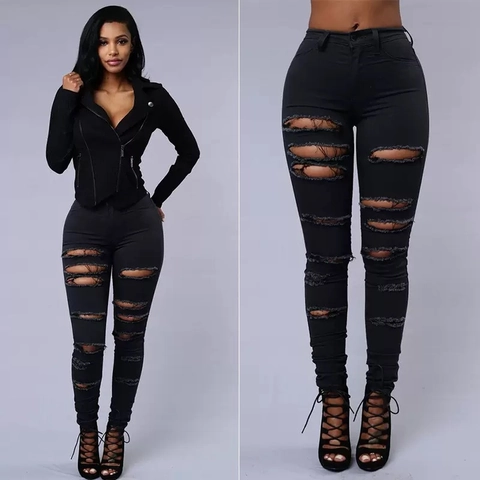 Dames High Waist Ripped Skinny Jeans Distressed Denim Potloodbroek Slim Fit Butt Lifting Denim Jeans Voor Dames