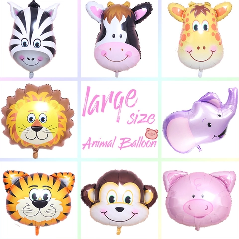 Grands Ballons en Feuille d'Aluminium Tête d'Animal Lion Tigre Zèbre Vache Girafe Singe Éléphant pour Décorations de Fête