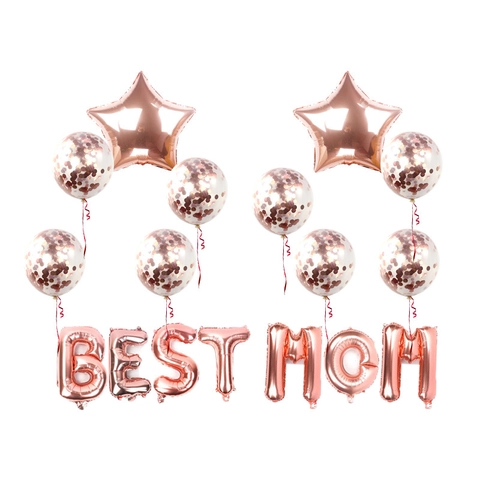 Decorazione con Palloncini per la Festa della Mamma Happy Mother's Day Best Mom Oro Rosa Paillettes Palloncini a Stella Cuore